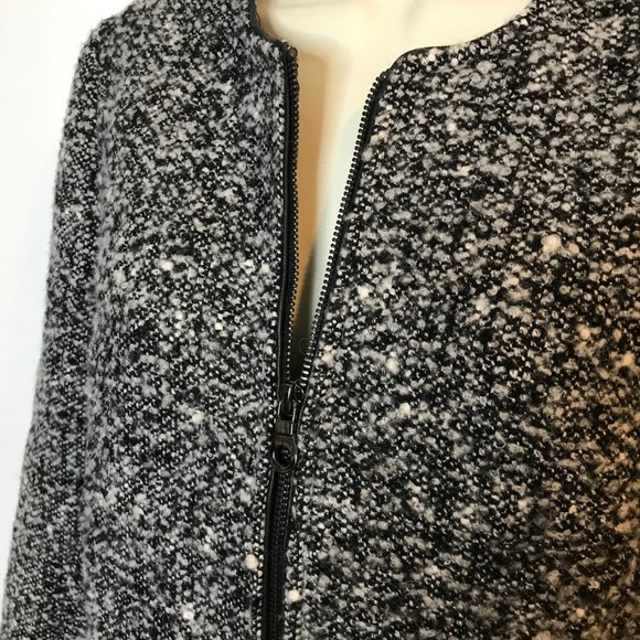 Banana Republic Blazer Jacket 2 / XS Wool Blend Tweed Gray Black Knit Zip Front - Picture 4 of 11